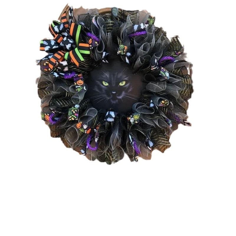 LED Illuminated Halloween Cat Wreath