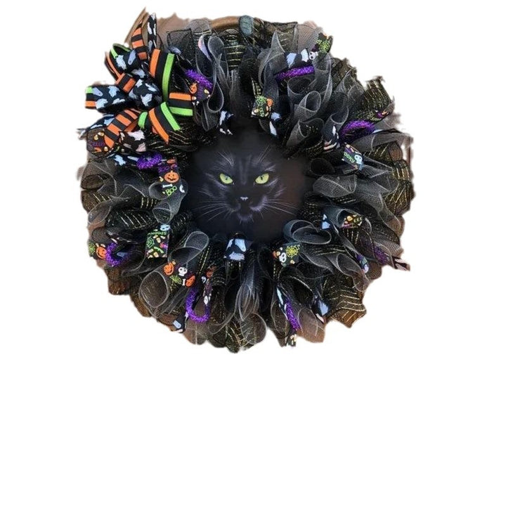 LED Illuminated Halloween Cat Wreath