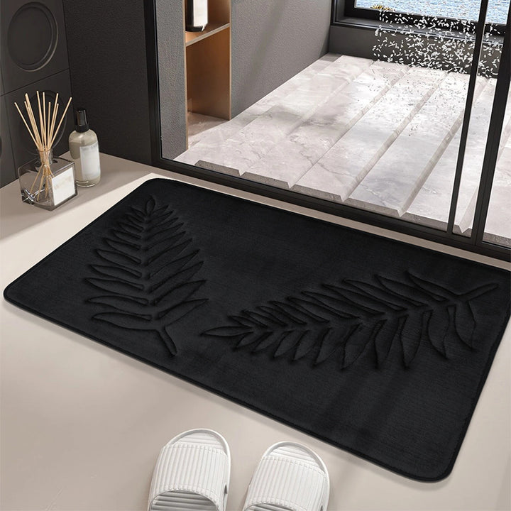 Soft Plush Leaf Design Bath Mat for Bathroom