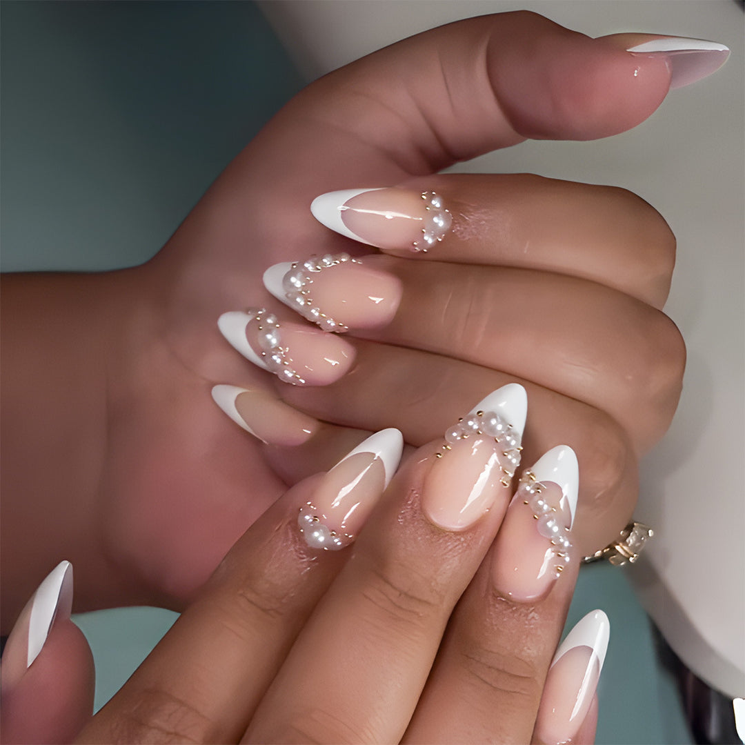 Elegant Stiletto Press-On Nails with Pearl and Rhinestone Accents Stornfield
