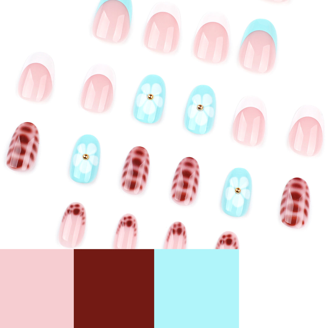 Artificial nail art with floral and geometric elements Stornfield