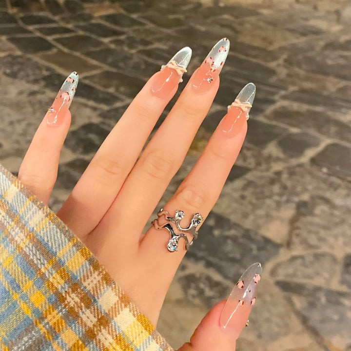Artistic Long Stiletto Press-On Nails with Bow Design Stornfield