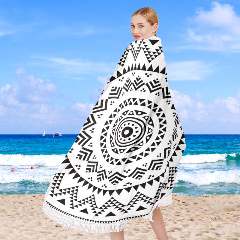 Round beach towel with colorful tropical motif Stornfield