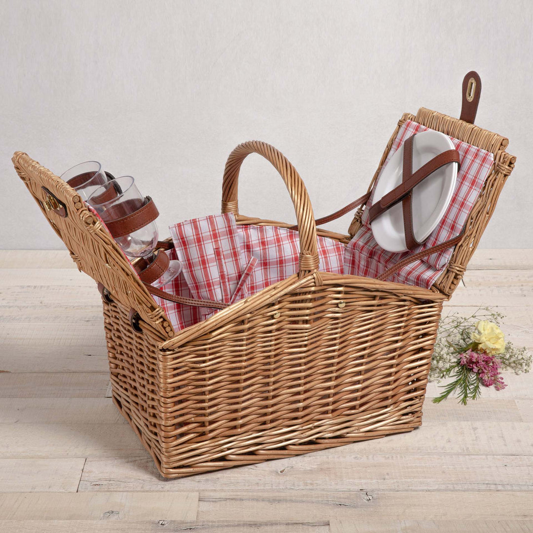 Women's picnic basket with integrated dish set and sturdy carrying handles Stornfield