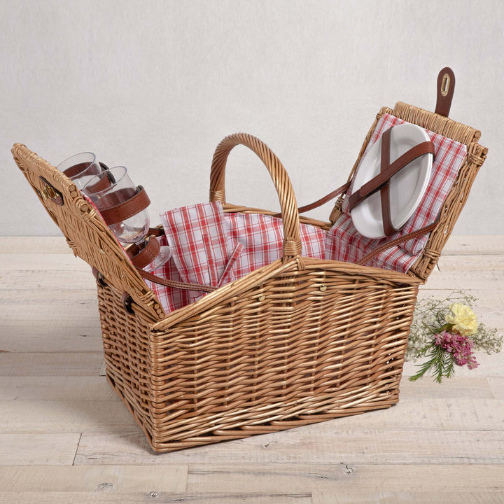 Women's picnic basket with integrated dish set and sturdy carrying handles Stornfield