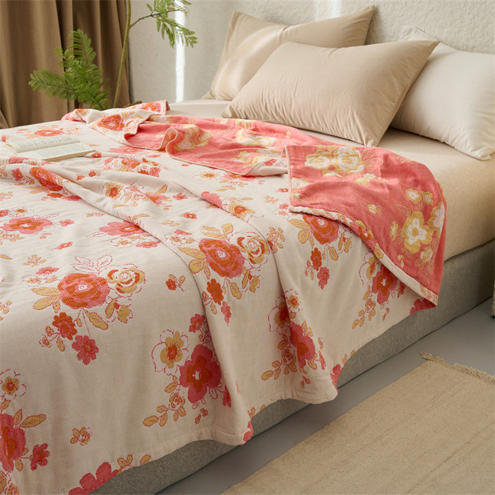 Light cotton throw blanket with floral rose print