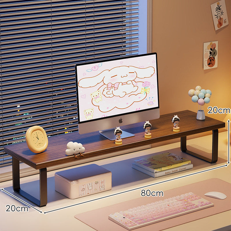 Low-Profile Wooden Monitor Riser with Metal Legs and Under-Shelf Storage