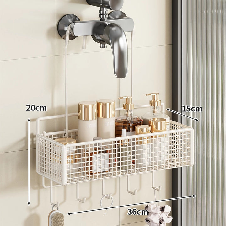 Overhead Faucet Hanging Mesh Shower Caddy with Hook Rack