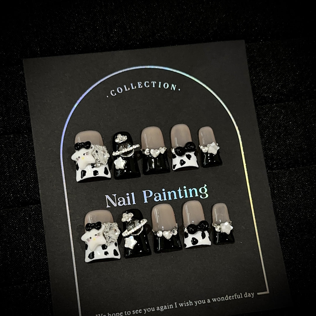 Decorative Press-On Nail Art Set with Unique Character Accents