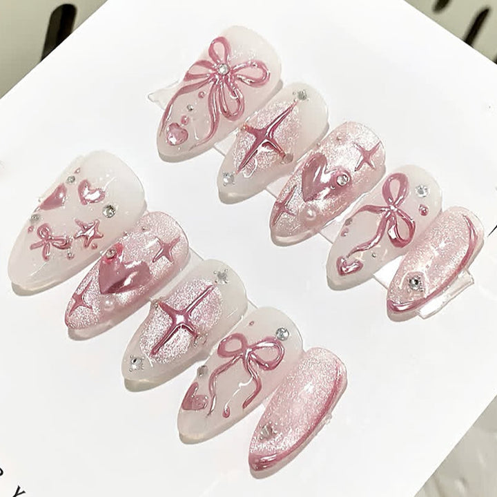 Decorative Press-On Nail Art Set with Floral and Gem Accents Stornfield