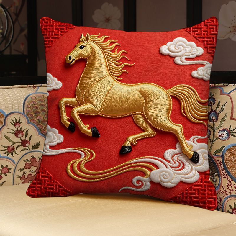 Decorative Horse Embroidered Throw Pillow