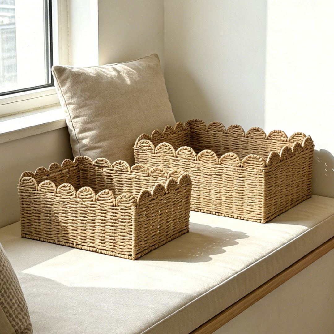 Handcrafted storage basket with playful wave edge Stornfield