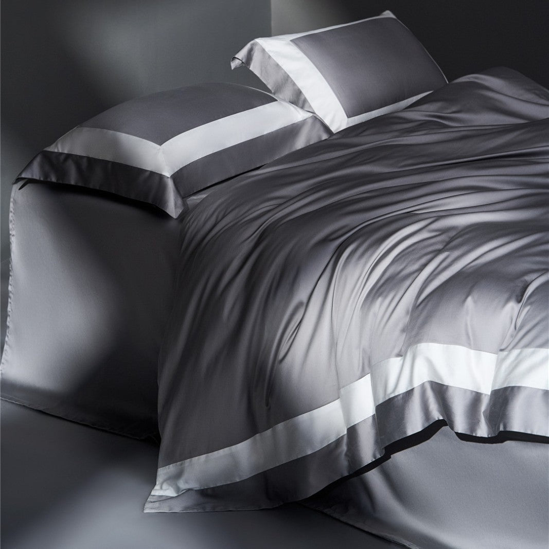 Luxury Satin Duvet Cover Set with Contrast Border and Pillow Shams