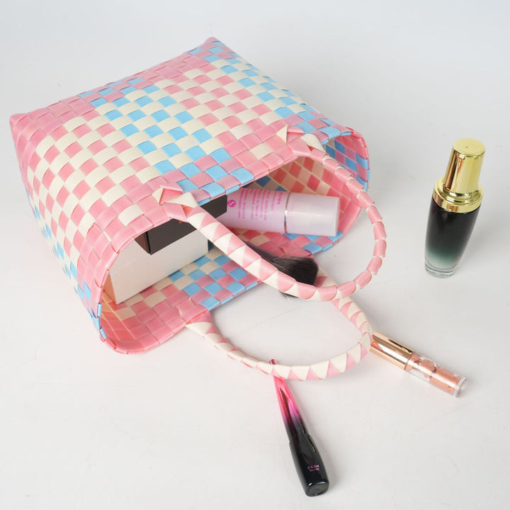 Handwoven basket bag with modern structural pattern Stornfield