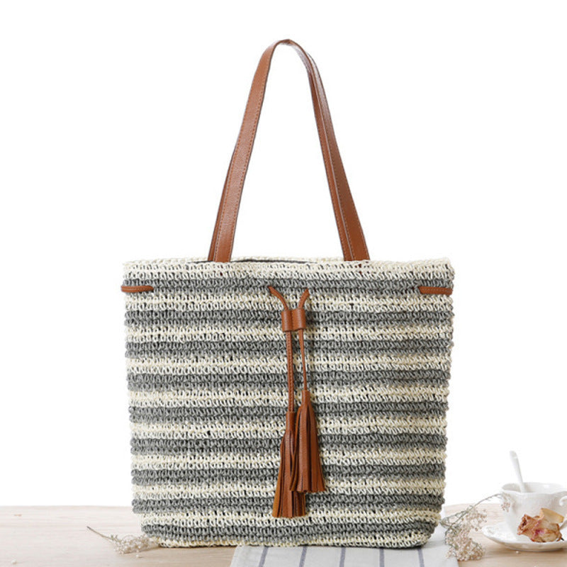 Stylish Bast Beach Bag with Leather Accents Stornfield