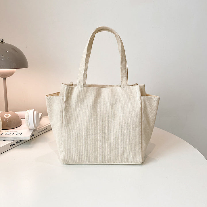 Textured Corduroy Tote Bag with Cute Plush Charm