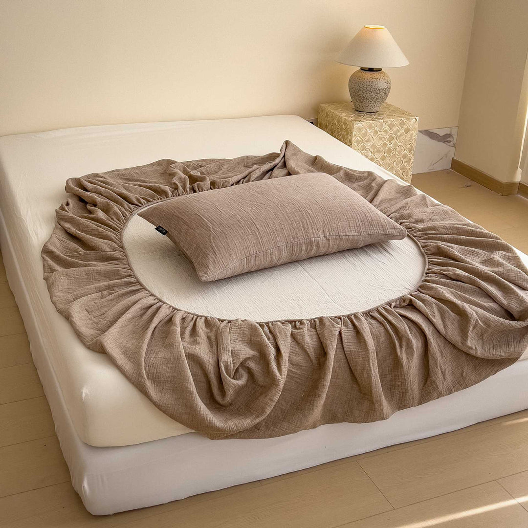 Stonewashed Linen-Blend Deep-Pocket Fitted Sheet Set with Matching Pillowcases