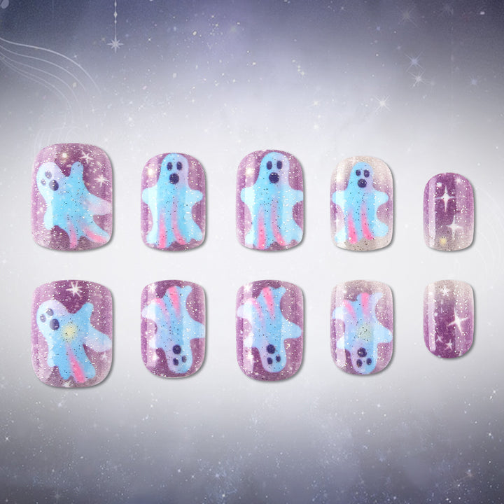 Artistic Ghost-Themed Press-On Nails Stornfield
