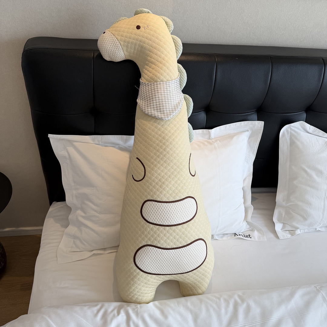 Large cuddly duck body pillow with hat and striped cotton cover
