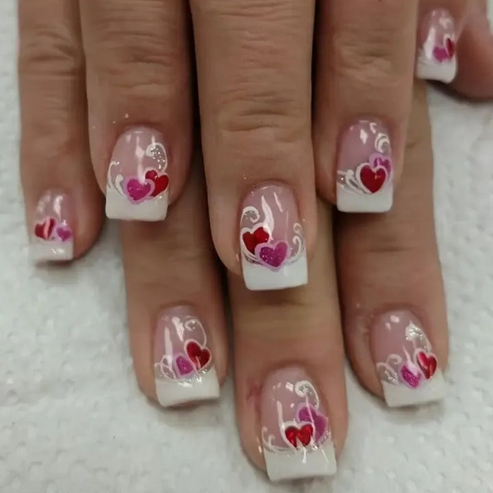 Heart-Embellished French Tip Nail Art Extensions Stornfield