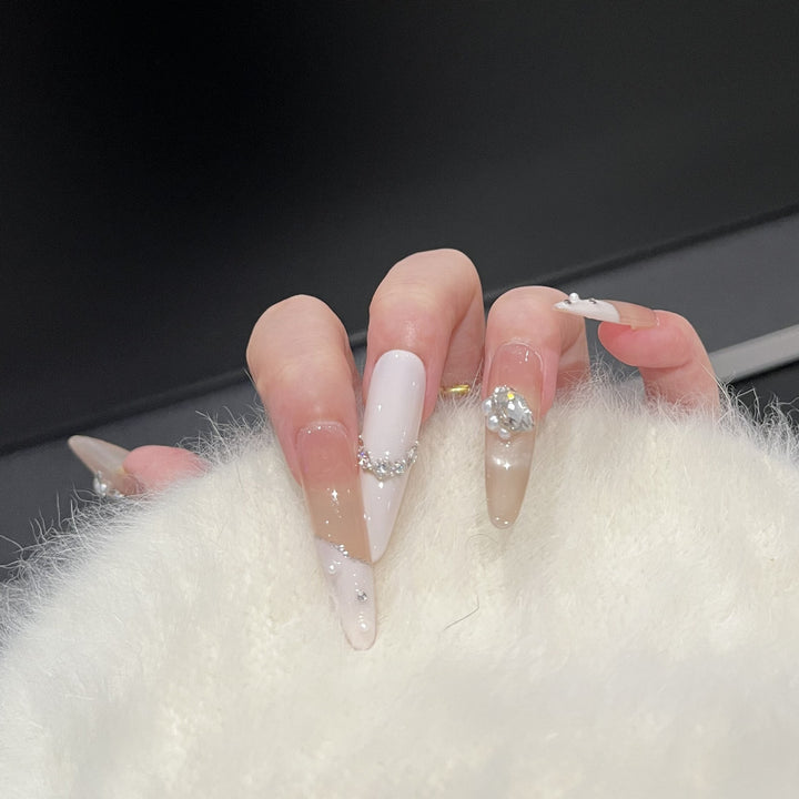 Decorative Press-On Nail Art Set with Luxe Gemstone Accents Stornfield
