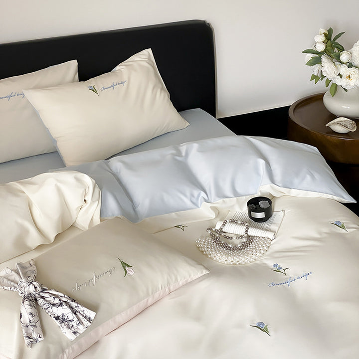 Botanical Embroidered Cotton-Sateen Duvet Cover Set with Pillowcases