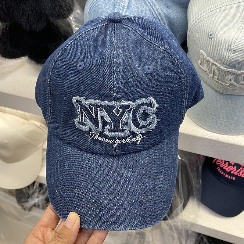 Unisex Distressed Denim Cap with NYC Embroidery Stornfield