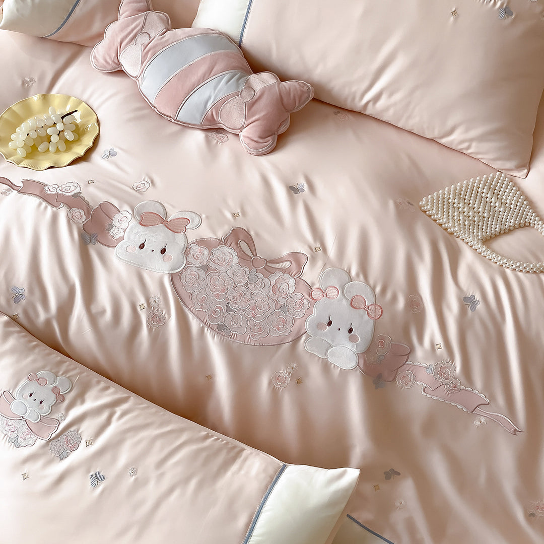 Luxury Satin Embroidered Duvet Cover Bedding Set with Decorative Pillow Shams
