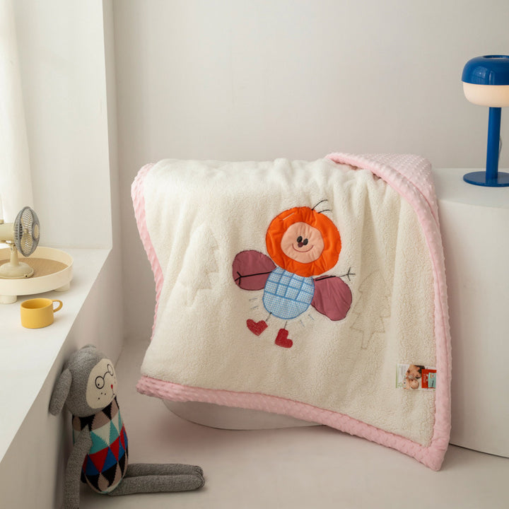 Plush Sherpa Blanket with Embroidered Lion Applique