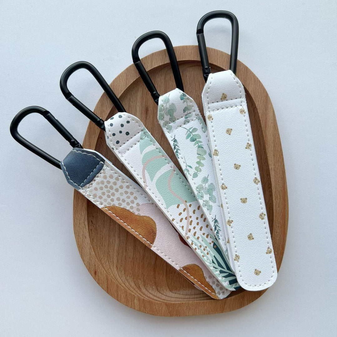 Printed Faux Leather Strap Key Ring with Carabiner Clip