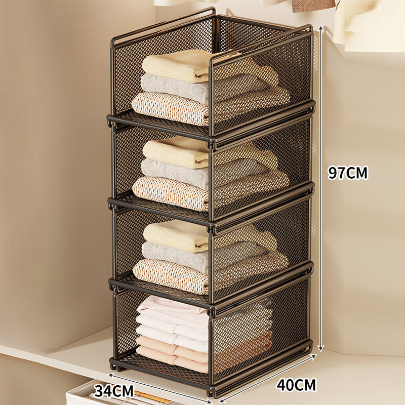 Stackable Metal Mesh Closet Storage Drawer Bin with Sliding Nesting Frame