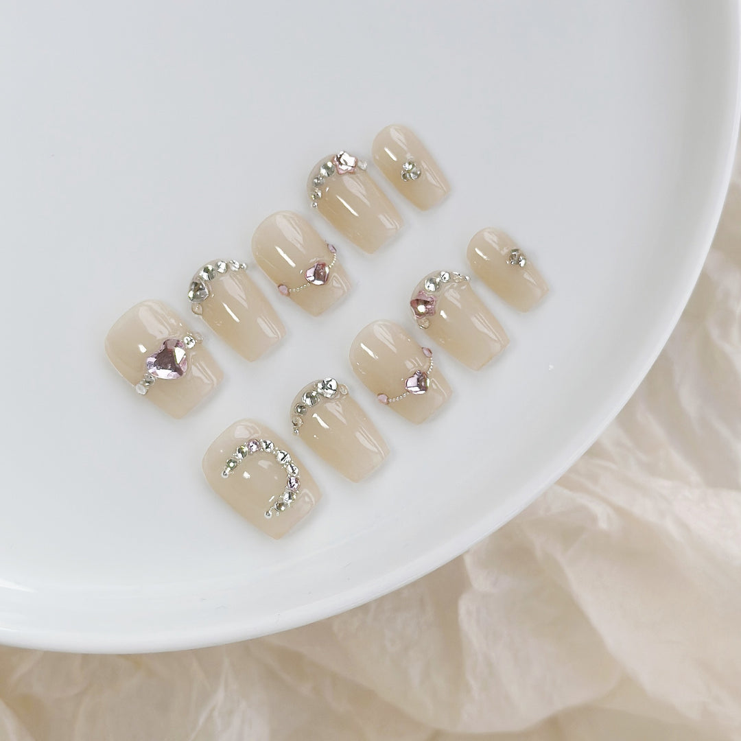 Decorative Crystal-Embellished Press-On Nails