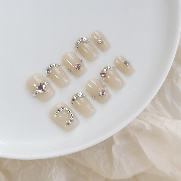 Decorative Crystal-Embellished Press-On Nails