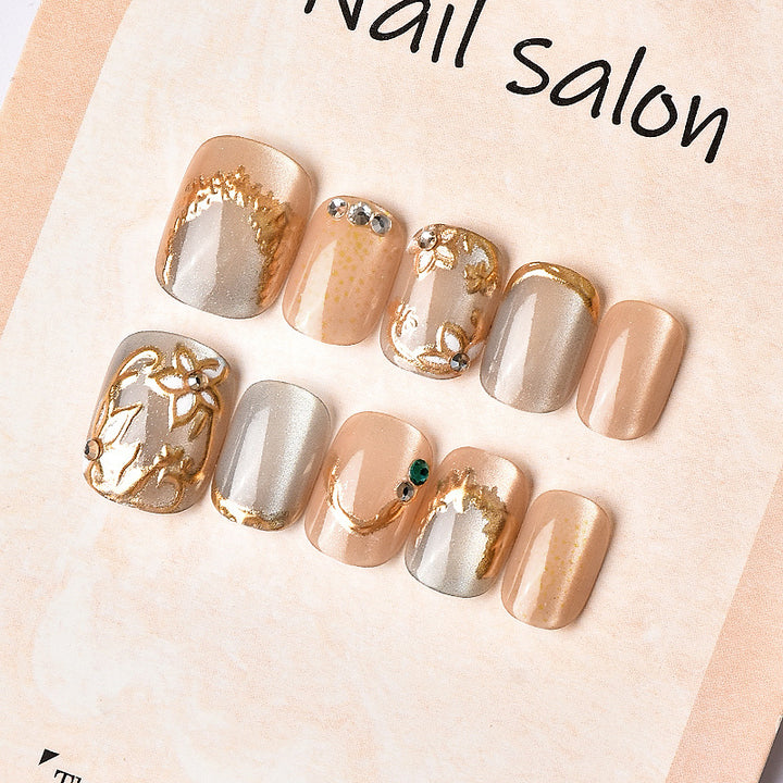 Decorative Press-On Nail Art Set with Elegant Floral Embellishments Stornfield