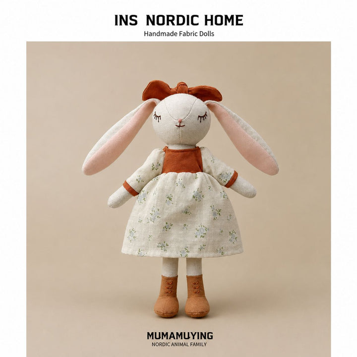 Handmade Linen Bunny Comforter Doll with Long Floppy Ears