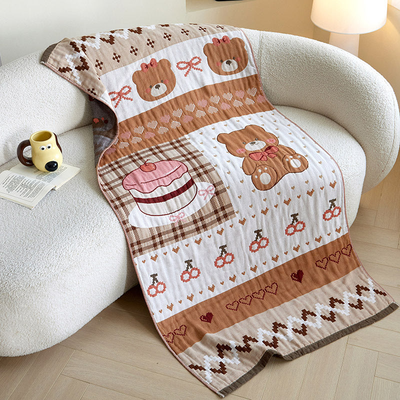 Cozy jacquard throw blanket with cute dog and cat motifs