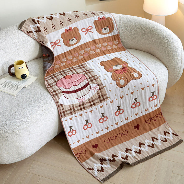 Cozy jacquard throw blanket with cute dog and cat motifs
