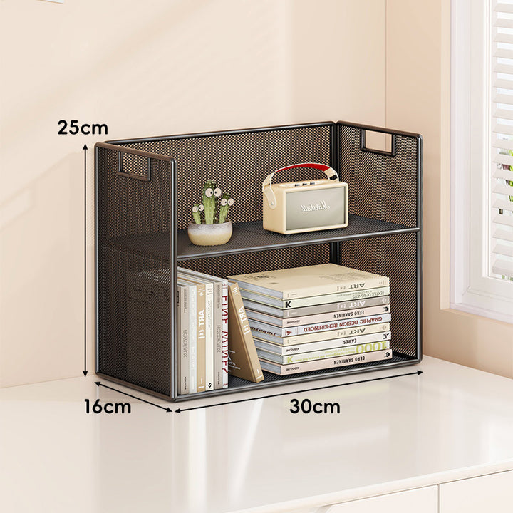 Mesh Tiered Desktop Organizer Shelf with Handle Cutouts