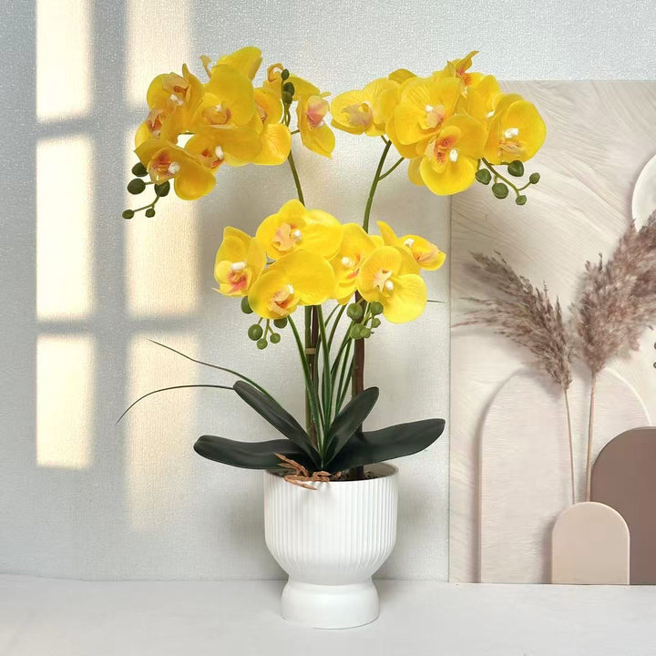 Elegant Faux Orchid Arrangement for Tabletop Home Decor