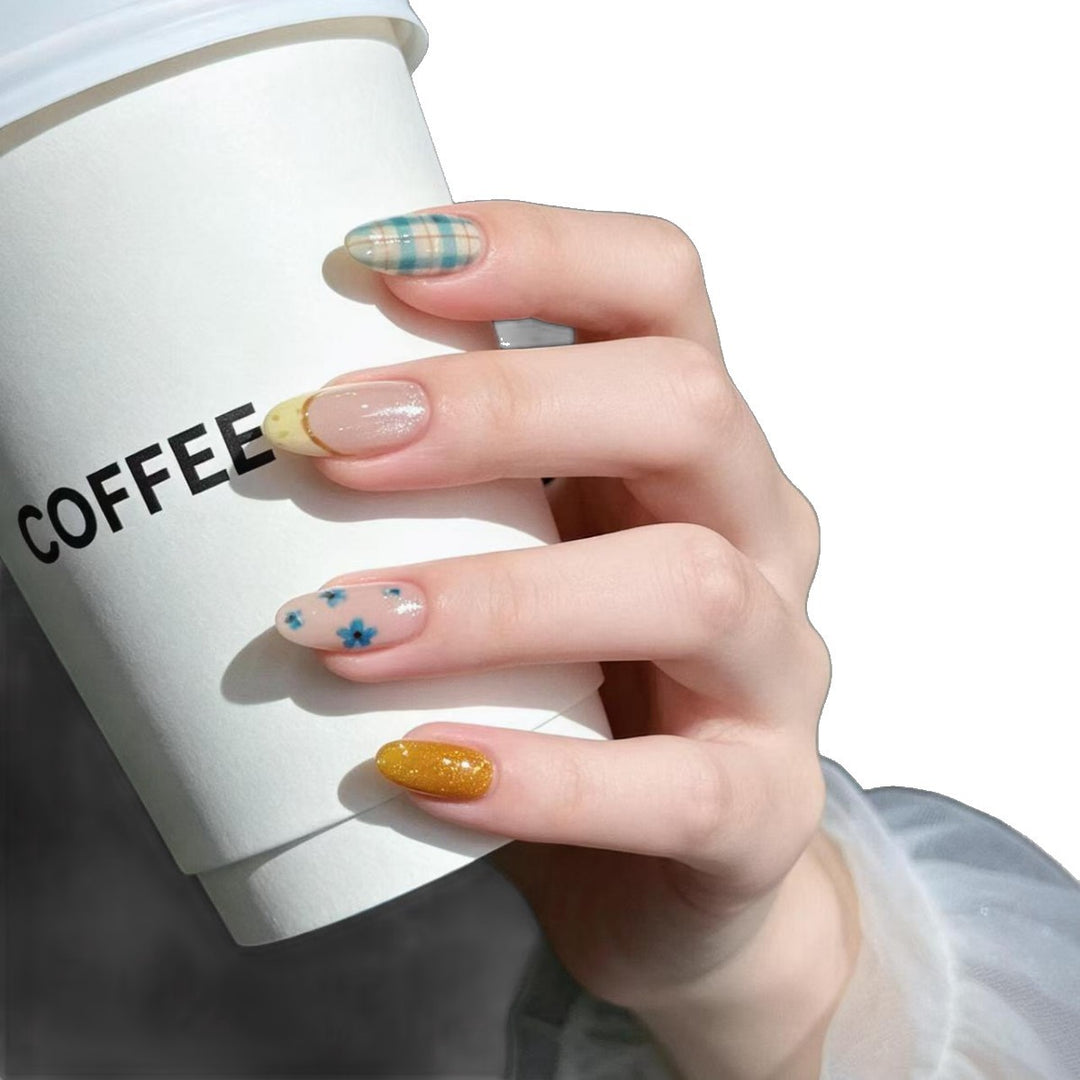 Artistic Press-On Nail Set with Floral Designs