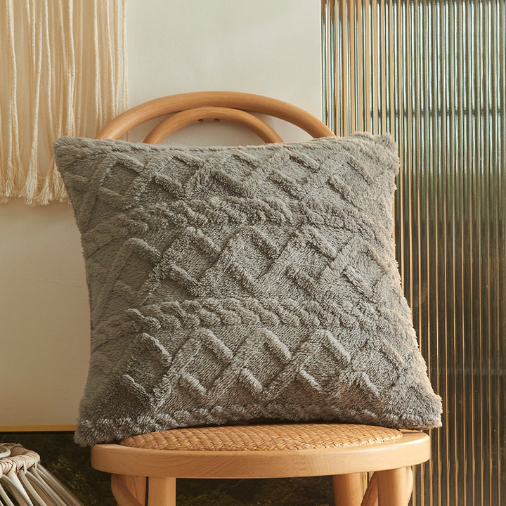 Square living cushion made of teddy boucle with raised diamond texture Stornfield