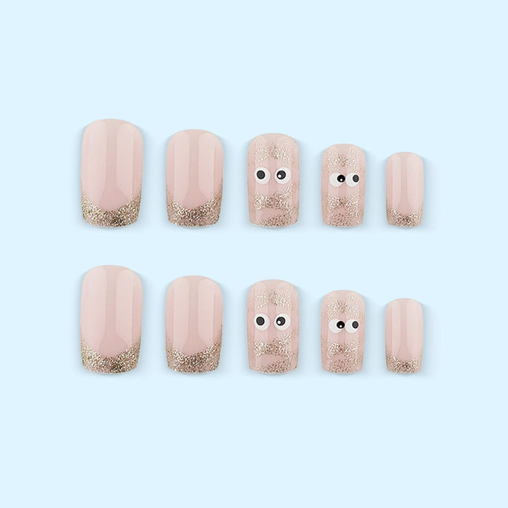 Artificials nails with playful eye design and glitter tips Stornfield
