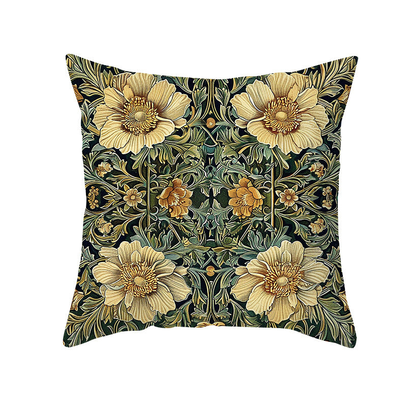 Vintage Botanical Tapestry-Style Cotton-Linen Square Throw Pillow Cover