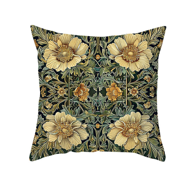 Vintage Botanical Tapestry-Style Cotton-Linen Square Throw Pillow Cover