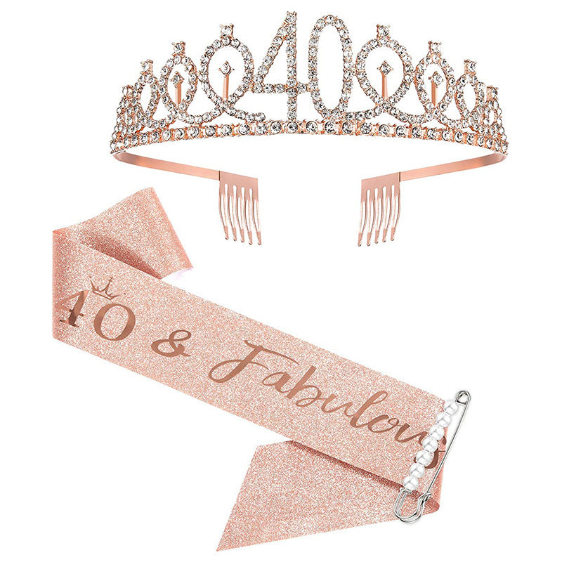 Ladies Sparkling Tiara with personalized 80th Birthday Inscription Stornfield