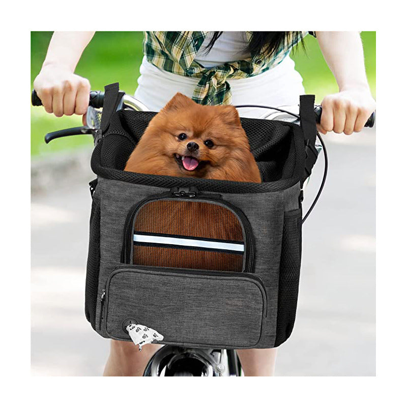 collapsible pet bicycle basket with safety tether breathable mesh and storage pockets Stornfield