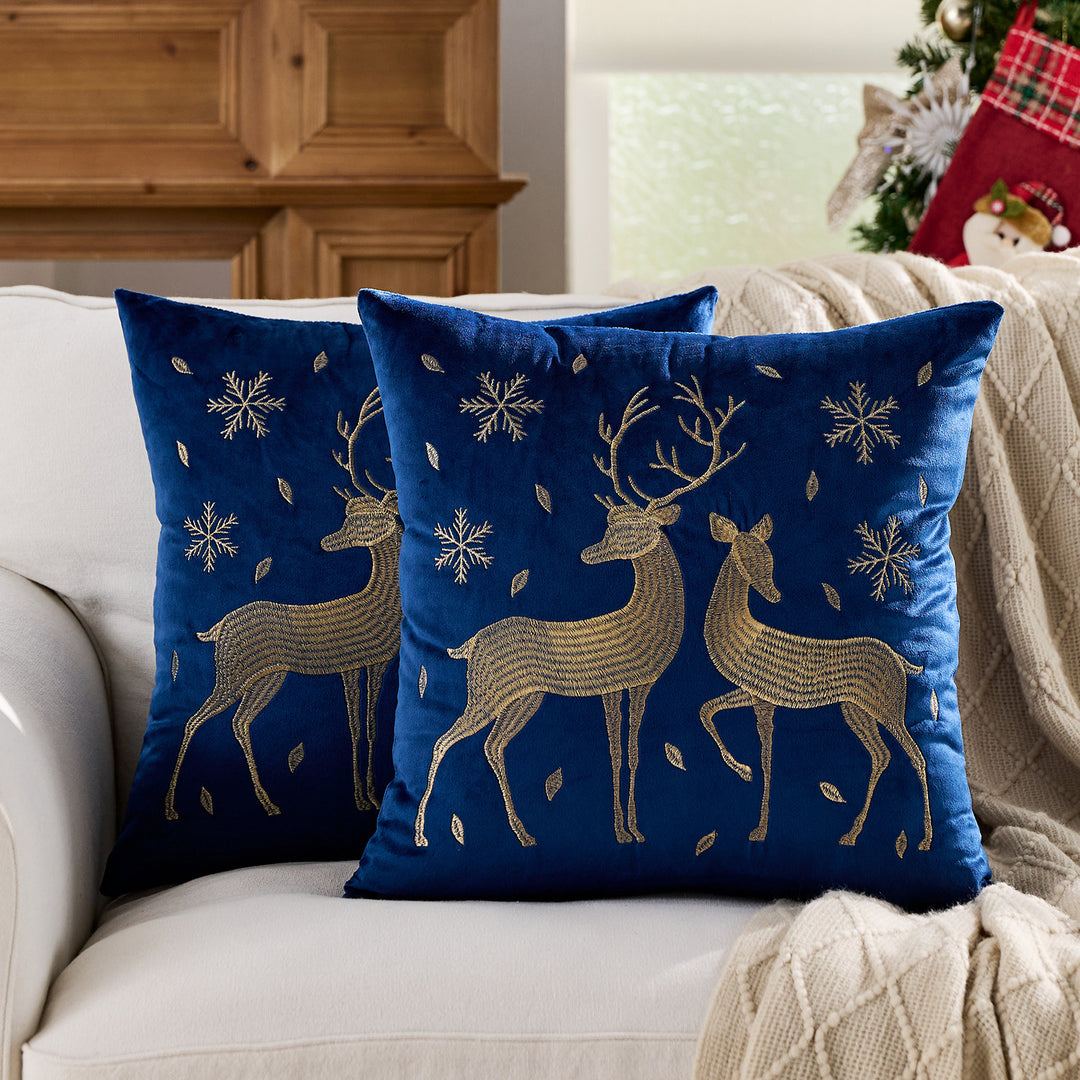 Velvet Embroidered Festive Accent Pillow Cover with Metallic Script