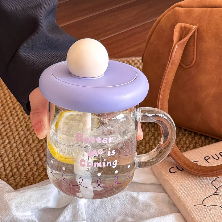 Women's glass drinking cup with silicone lid and integrated straw Stornfield