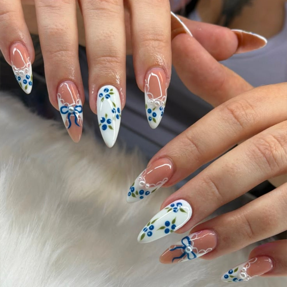 Artificial nails with romantic flower and bow decor Stornfield
