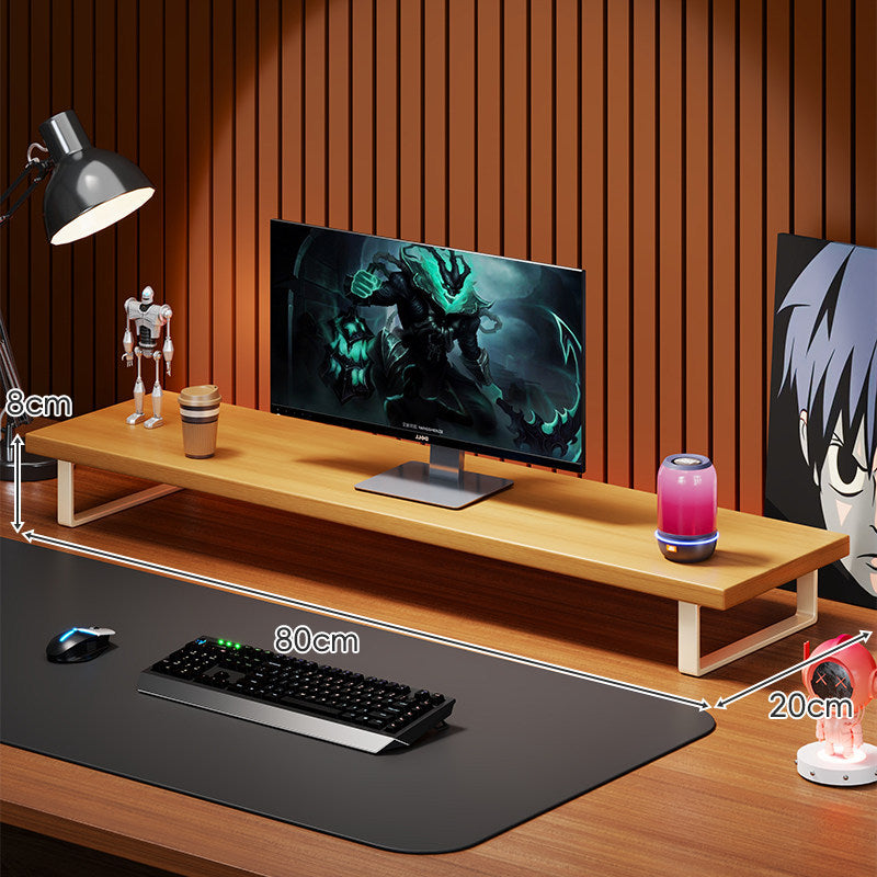 Solid Wood Monitor Riser with U-Frame Metal Legs and Hidden Under-Shelf Storage